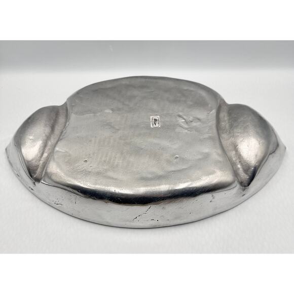 Vintage Handcrafted Polished Pewter Football Chip & Dip Serving Platter Tray - Picture 4 of 7